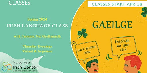 Image principale de Irish Language Classes:  Spring 2024