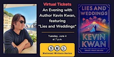 Virtual Tickets to Kevin Kwan, featuring "Lies and Weddings" primary image