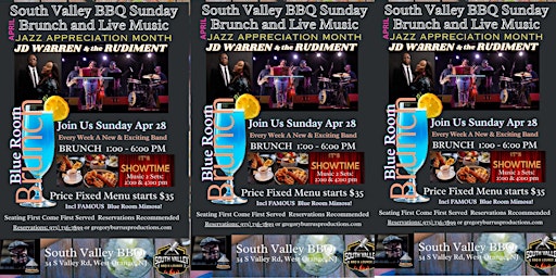 Primaire afbeelding van Sunday Blue Room Brunch feat JD Warren & the Rudiment -South Valley BBQ