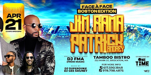 Imagem principal do evento Face à Face ~ Boston Edition | Jim Rama & Patrick Andrey