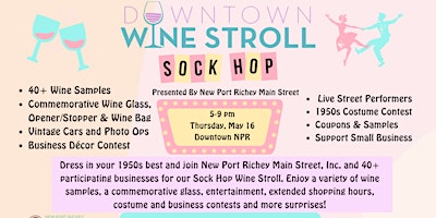 Imagem principal de New Port Richey Downtown Wine Stroll: Spring Sock Hop!