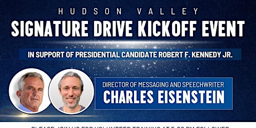 Primaire afbeelding van Charles Eisenstein in Kingston NY  (free / donation)  RFK signature kickoff