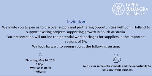 John Holland Project Supplier Opportunities - Regional Information Sessions primary image