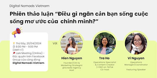 Imagen principal de Phiên thảo luận "Điều gì ngăn cản bạn sống cuộc sống mơ ước của chính mình" - Digital Nomads Vietnam