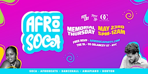 Primaire afbeelding van AFRO SOCA : Memorial Day Thursday