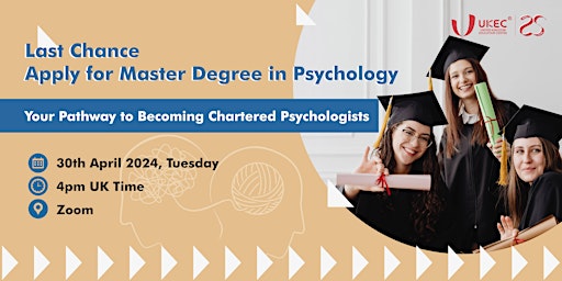 Primaire afbeelding van Last Chance: Apply For Masters Degree in Psychology- Sep 2024 Intake