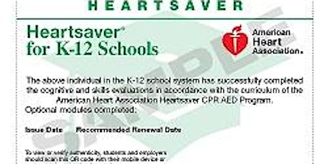 Imagen principal de AHA Heartsaver K-12 Schools - LHN CPR Instructors only