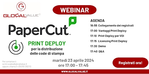 Imagem principal do evento Semplifica la gestione delle code di stampa con PaperCut Print Deploy
