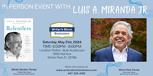 Primaire afbeelding van Book Launch Event with Luis A. Miranda Jr. for the release of Relentless