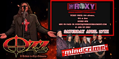 Primaire afbeelding van OZZ A TRIBUTE TO OZZY OSBOURNE & MINDCRIME A TRIBUTE TO QUEENSRYCHE 4/27/24
