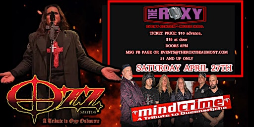 OZZ A TRIBUTE TO OZZY OSBOURNE & MINDCRIME A TRIBUTE TO QUEENSRYCHE 4/27/24 primary image