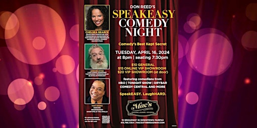 Imagem principal do evento SPEAKEASY COMEDY NIGHT at Mac's : CHELSEA BEARCE & HOWARD STONE