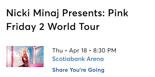 Primaire afbeelding van 2 tickets available for Nicki Minaj Pink Friday 2 World Tour Canada
