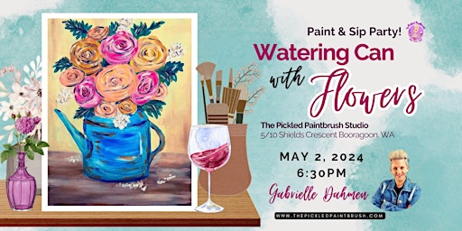 Imagem principal do evento Paint & Sip Party - Watering Can with Flowers - May 2, 2024
