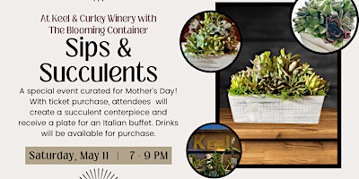 Sips &  Succulents: Succulent Centerpiece Workshop and Dinner at Keel Farms primary image