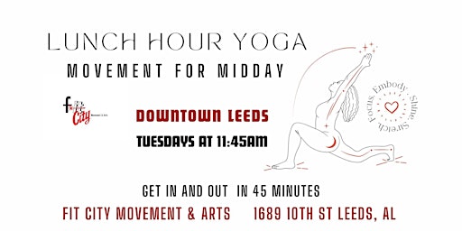 Immagine principale di Lunch Hour Yoga at Fit City Movement & Arts 