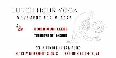 Primaire afbeelding van Lunch Hour Yoga at Fit City Movement & Arts