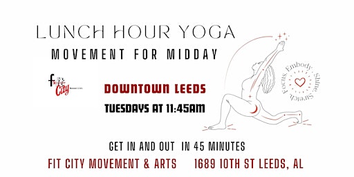 Imagem principal do evento Lunch Hour Yoga at Fit City Movement & Arts