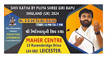 Immagine principale di Shivkatha By Pujya Shree Giribapu in Leicester UK 