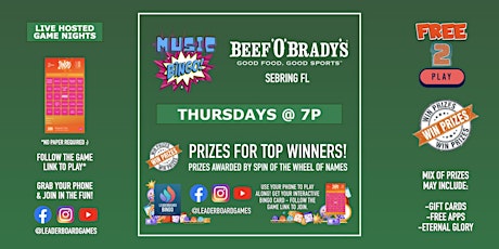 Music BINGO  | Beef 'O' Brady's - Sebring FL - THUR 7p @LeaderboardGames