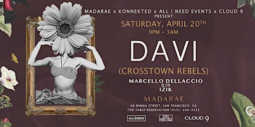 Image principale de Konnekted Presents DAVI ( Crosstown Rebels, All Day I Dream ) at Madarae