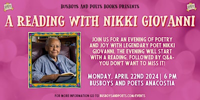 Primaire afbeelding van A Reading with Nikki Giovanni | A Busboys and Poets Books Presentation