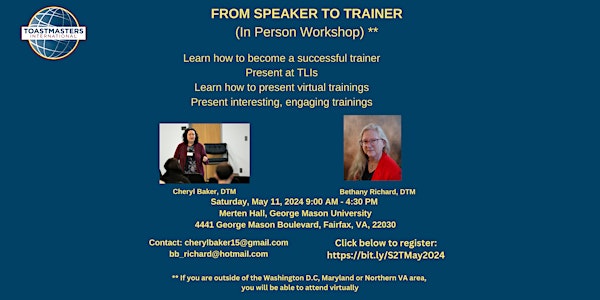 From Speaker to Trainer Workshop - IN PERSON Option