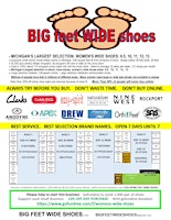 Imagem principal do evento BIG FEET WIDE SHOES - Largest Selection In Michigan, Women's Wide Shoes: 9.5, 10, 11, 12, 13