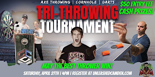 Imagem principal de KINGSLAND,GA Tri-Throwing Tournament - Axe Throwin' | Cornhole | Darts