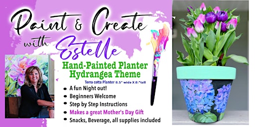 Paint & Create with Estelle - Painted Planter Hyndrangea theme primary image
