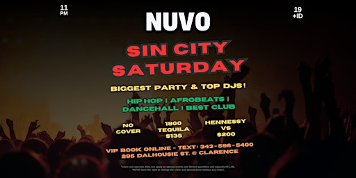 Immagine principale di SIN CITY SATURDAY @ NUVO  LOUNGE - OTTAWA BIGGEST PARTY & TOP DJS! 