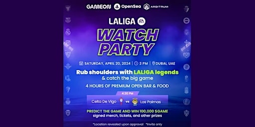 Imagem principal do evento LALIGA Watch Party at TOKEN2049 | GameOn, Arbitrum, & OpenSea