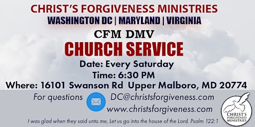Imagem principal do evento Christ's Forgiveness Ministries DC, MD, VA (DMV) Church Service