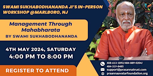 Hauptbild für Swamiji's In-Person Workshop on Management Through Mahabharata @Marlboro,NJ