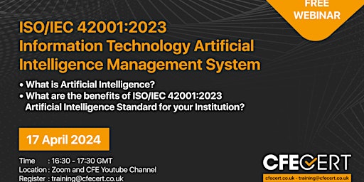 Hauptbild für Webinar-ISOIEC 420012023 Information Technology Artificial Intelligence