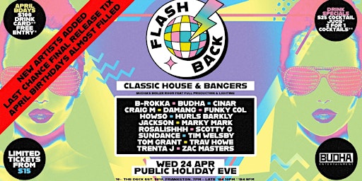 Imagem principal de Flashback 2 Anzac Day Eve @ The Deck ⚡ Budha's Boiler Room