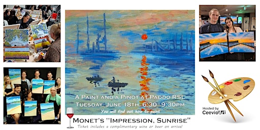 Imagem principal do evento A Paint and a Pinot at Paddo RSL. Monet's "Impression, Sunrise".
