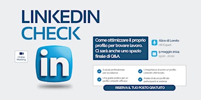 Imagem principal do evento LinkedIn Check: come ottimizzare il proprio profilo per trovare lavoro