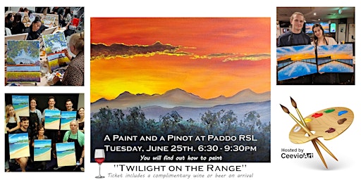 Imagem principal do evento A Paint and a Pinot at Paddo RSL. "Twilight on the Range".