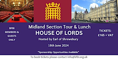 Primaire afbeelding van Midland Section Tour & Lunch - House of Lords