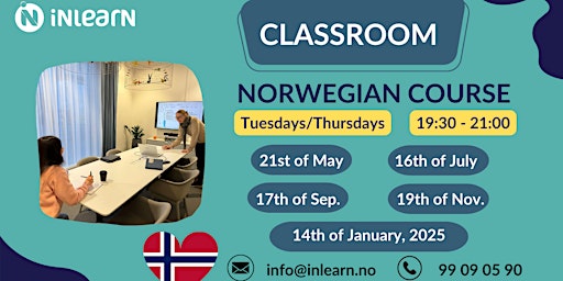 Primaire afbeelding van A1 Norwegian Beginner Course in Oslo Tuesdays/Thursdays