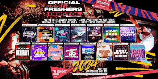 Imagem principal do evento The OFFICIAL UWE Bristol Freshers' Week Wristband 2024