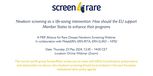 Imagem principal do evento Screen4Rare Webinar "Newborn screening as a life-saving intervention"