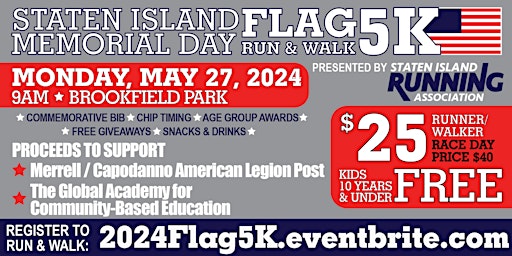 Primaire afbeelding van 2024 Staten Island Memorial Day Flag 5K Run & Walk