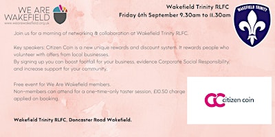 Primaire afbeelding van We Are Wakefield First Friday Networking 6 Sept - Wakefield Trinity RLFC