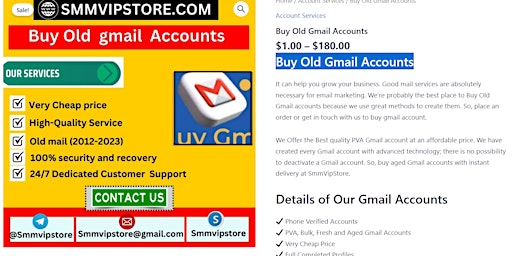 Immagine principale di Buy OLD Gmail Accounts: 1.2 Best Sites (PVA, Bulk, Aged ... 