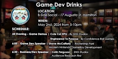 Imagem principal do evento Game Dev Drinks Hamilton & Niagara