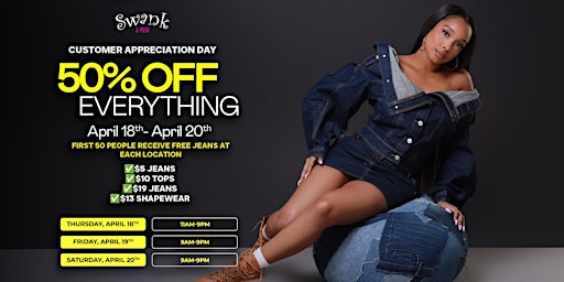 Imagem principal do evento SWANK A POSH: 50% OFF THE ENTIRE STORE + $1000 GIVEAWAY! APRIL 18TH-20TH