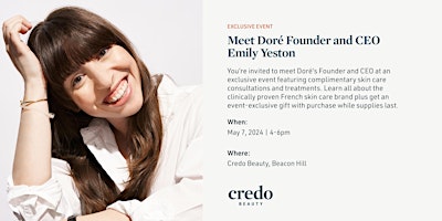 Imagem principal do evento Meet Doré Founder and CEO Emily Yeston - Credo Beauty Beacon Hill