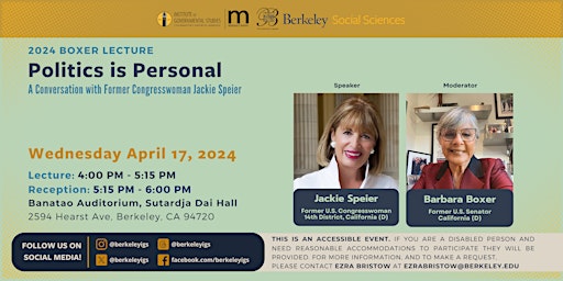 Imagem principal do evento Politics is Personal: A Conversation with Former Rep. Jackie Speier